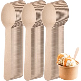 300 Stück Eislöffel aus Holz, Holz-Dessertlöffel, Holzbesteck Suppenlöffel, Kleines Einwegbesteck, biologisch abbaubare Dessertlöffel, Minilöffel für Eisbecher für Eiscremes Gelees Kuchen (110mm)