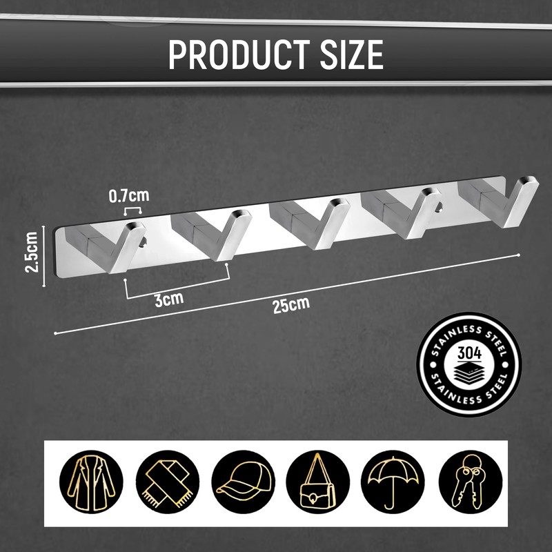 Maxzwell Wall Mount Coat Rack with 5 Chrome Hooks –