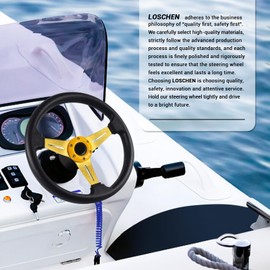 LOSCHEN Boat Steering Wheel Polyurethane Leather with 3/4" Axle Marine Steering Wheel Adapter for Marine Boats,Vessels,Yachts,Pontoons Boat-Yellow