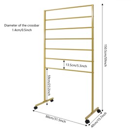 YUYFCC Rolling Scarf Display Stand 7-Tier Metal Scarf Holder with Lockable Wheels Freestanding Pants Scarf Rack Organizer for Home Commercial Clothing Retail Store Ties Belt Towel Organization (Gold)