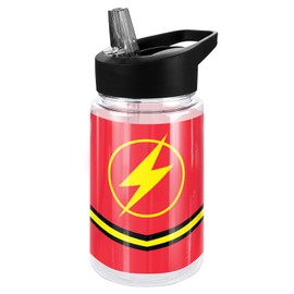 LOGOVISION Justice League Kids Tritan Plastic Water Bottle with Straw Lid and Handle, Reusable Tumbler for Toddlers, Unisex for Girls and Boys, 12oz, Flash Bottle Uniform