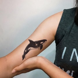 Celestial Orca Whale Semi Permanent Temporary Tattoo Unisex Adults