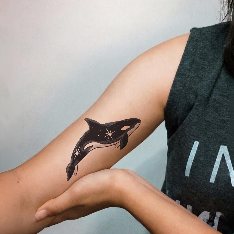 Celestial Orca Whale Semi Permanent Temporary Tattoo Unisex Adults