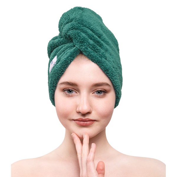 American Soft Linen Hair Towels for Women, Head Towel Cap, Hair Turban Towel Wrap for Long Curly Anti Frizz Hair, 1 Pack, Blue Hair Towel