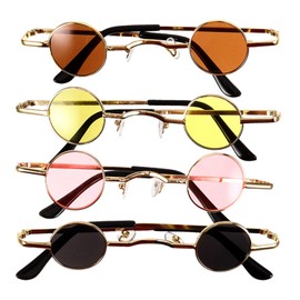 VALICLUD Pack of 4 Retro Round Sunglasses Steampunk Circle Sunglasses Vintage Polarised Glasses Punk Glasses for Men Women Unisex