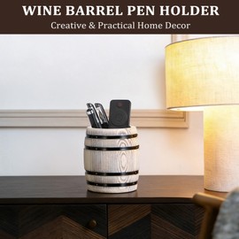 Hoowen Rustic Wooden Pen Holders for Desk, Wine Barrel Funny Pencil Cup