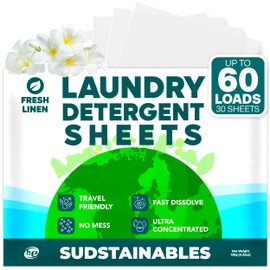 Sudstainables Laundry Detergent Sheets 60 Loads – Dissolvable Laundry Sheet for Washing Machines, Compact Alternative to Liquid & Powder Detergent, Travel-Friendly Soap | Fresh Linen