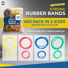 400pk SOL Elastic Bands | Rubber Bands Assorted Sizes | Thick Elastic Bands Office | Sturdy Strechable Rubber Band for Home, Office, School | Coloured Elastic Bands Assorted Sizes | Paper Wristband