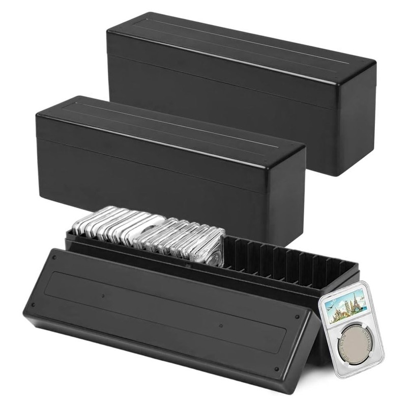 3 Pack Plastic Coin Slab Storage Boxes, Black Coin Slab