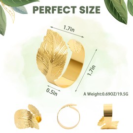 SllQQXHB Gold Napkin Rings Set of 8, Metal Leaf Bulk Napkin Rings, Cloth Napkin Holder Ring Dining Table Decorations for Easter Weddings Valentine Christmas Thanksgiving Party of Setting