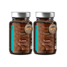 Set of 2 Flora Bacteria Cultures Complex - 23 Probiotic Bacteria Strains without Inulin, 100 Billion KbE/g with Lactobacillus & Bifidobacteria - 120 Enteric Juice-Resistant Capsules - Vegan