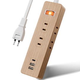 SAYBOUR LC-6C1S-2A1C Extension Cord, Power Strip, USB Rapid Charging, PD, 30W, Outlet, 6 Pieces, Lightning Guard Switch, Woodgrain Style, 6.5 ft (2.5 m)