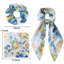 Cutewing Scarf Scrunchie for Women Girls，6PCS Bow Scrunchie Hair Scarf Ties，Tie Dye Flower Hair Scrunchies Ponytai Ribbons Fashion Accessories for Thick Hair