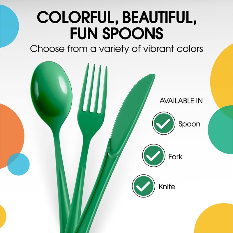 Exquisite Emerald Green Plastic Spoons 50 Pcs Green Spoons Disposable