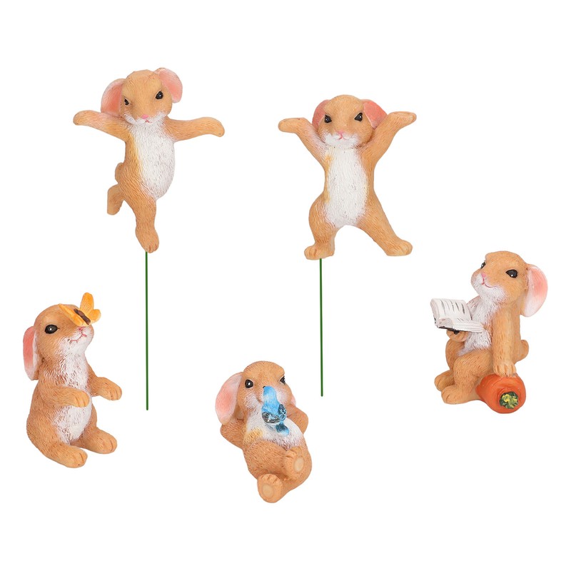 5pcs Bunny Figurines Cute Style Resin Material Decorative DIY Micro