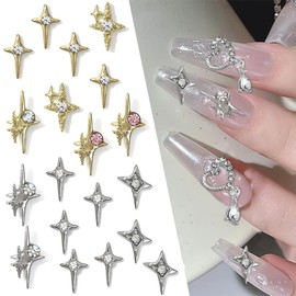 40Pcs Star Nail Charms 3D Alloy Crystal Star Nail Art Charms Gold Silver Stars Nail Rhinestones DIY Star Nail Gems Jewelry for Acrylic Nails Manicure Decoration Accessories