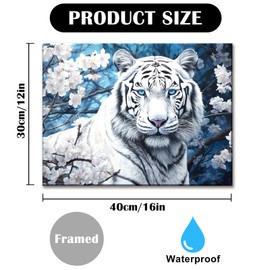 White Tiger Wall Art Tiger Face Portrait Framed Canvas Print Wall Art Flower Tiger Teen Girls Art for Living Room Home Bedroom Decoration Modern Framed Artwork Decor Ready to Hang 12"x16"