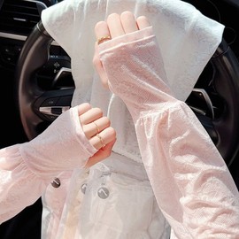 Summer Ice Silk Cooling Arm Sleeves - Sun Protection, Fairy Style Lace for Driving & Riding Free Size/White 15ea