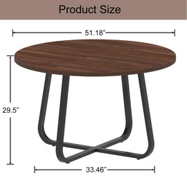 LVB Round Dining Table, Modern Wood Metal Kitchen Table, Industrial Small Dinner Room Table for 4 to 6 People, Circle Coffee Dining Room Table for Home Kitchen Living Room, Walnut, 51 Inch