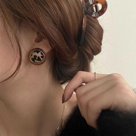 Enautoabs Vintage Leopard Print Earrings Round Leopard Print Earrings Animal Print Button Earrings Brown Leopard Button Stud Earrings Jewellery For Women, Zinc, No Gemstone