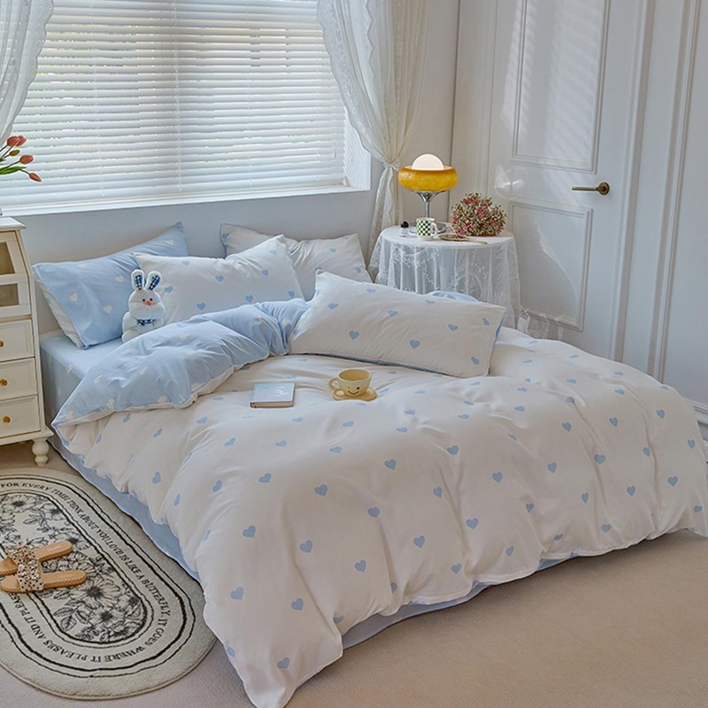 Blue White Duvet Cover Set Queen Size with Cute Blue