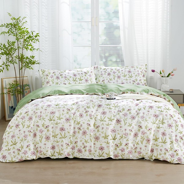 SAPHREAS Lavender Floral Duvet Cover Set Twin Size 2pcs Pink