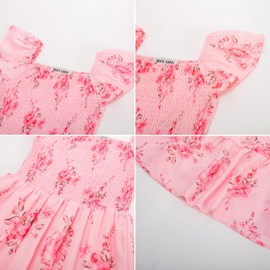 GRACE KARIN Girl's Summer Dress Flutter Sleeve Smocked Maxi Boho Dace Dress for Kids 5-6 Years,Flowers on Light Pink