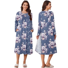 Deyeek Hospital Gowns for Women Long Sleeve Tear Away Snap Open Back Dress Adaptive Nightgown Post Surgery Clothing with Pockets XL