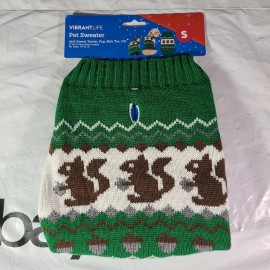 Pet Life Vibrant Life Pet Sweater Green w/ Squirrel Sz S Shih Tzu Cat Jack Russel Pug