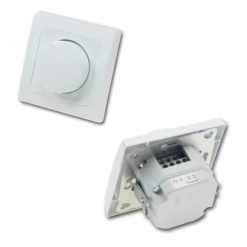 ChiliTec LED Dimmer with Protective Contact Socket, White, Flush-Mounted, Rotary,