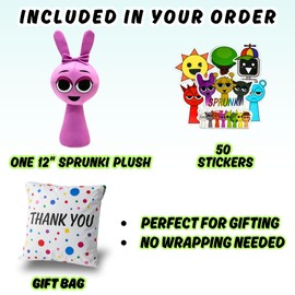 Sprunki Plush Toy – 11.8” Premium Stuffed Character Doll with 50 Stickers & Gift Bag | Soft Plushies for Kids Room Decor, Cuddling, or Play | Choose Sky, Pinki, Oren, Simon, Mr. Fun Computer & More