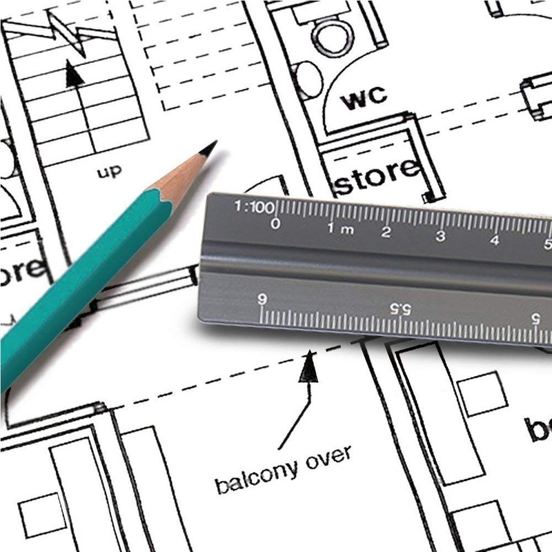 12 Inch Architect Scale Ruler, Aluminum Metric Triangular Scale Ruler