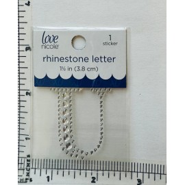 Love Nicole Letter U Rhinestone Sticker 1.5"  Clear Silver Glitter Scrapbook Monogram Bling