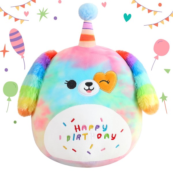 SQEQE Happy Birthday Stuffed Animal Rainbow Dog Soft Toys Cute