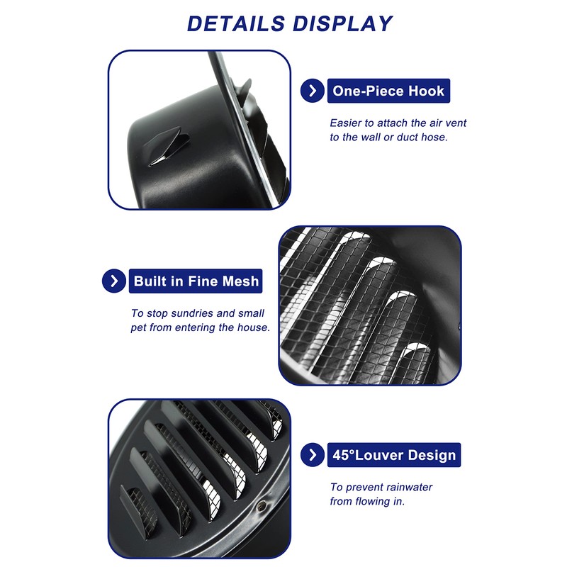 4 Inch Black Soffit Vent Cover, Louanxpert Stainless Steel Round