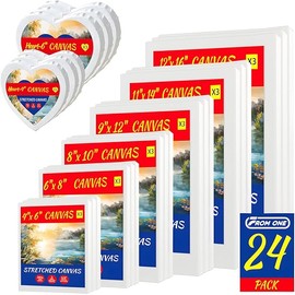 Heart Canvas for Painting, 24 Pack Blank Art Canvas Frame, 100% Cotton Painting Canvas Supplies with 12 Ounce Triple Primed Acid-Free for Acrylics, Oils & Other Painting Media