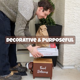 Made Easy Kit Food Delivery Outdoor Functional Décor Metal and Wood Box for Designated Food Order Reception Location (Dark Brown Dog)