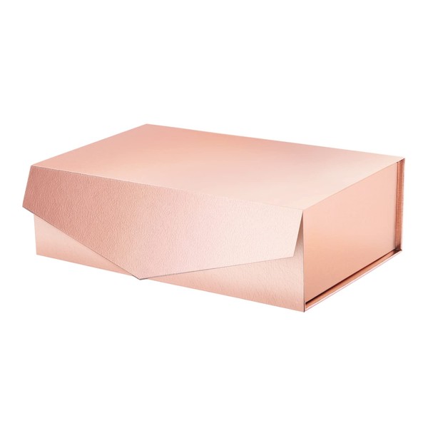 ROSEGLD Gift Box 9.5x5.5x2.9 Inches, Gift Box with Lid, Bridesmaid Proposal Box, Magnetic Gift Box, Sturdy Gift Box for Gift Wrapping (Glossy Rose Gold with Grass Texture)