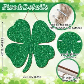 FYSUIMU St. Patrick's Day Door Sign Glitter Shamrock Wooden Hanging Sign Green Four-Leaf Clover Welcome Signs for Spring Irish Holiday Indoor Outdoor Porch Wall Door Decor