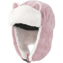 Kids Bomber Russian Hat Faux Fur Trooper Hat Winter Warm Trapper Hats Corduroy Aviator Hat Ushanka Cossack Hat Cap Ear Flap Bomber Hats Windproof Cycling Snow Ski Hat Face Protector for Boys Girls