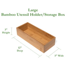 Lipper International Bamboo Wood Utensil Holder Storage Box for Cooking Tools, Makeup, or Office Supplies, 5" x 12" x 3"