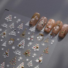 Christmas Nail Sticker 5D Embossed Xmas Tree Rhinestones Snowflake Nails Art Sticker Self Adhesive Nail Decals Winter Nail Art for Women Manicure Supplies Nails Art Decorations
