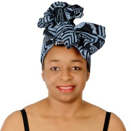 Ankara African Print Soft Headwraps Headband Long Hair Head Wrap Scarf Turban Tie Jersey Knit African head wraps (Ankara Bamileke Tribe Royalty - Navy Blue)