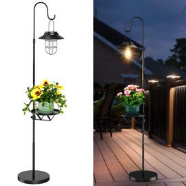 Kirschblüte 60" Solar-Powered Waterproof Outdoor Floor Lamp with Built-in Plant Stand – Multi-Use Lantern & Garden Decor for Patio, Deck, Balcony, Yard