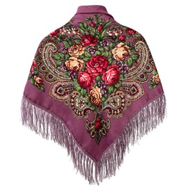 Russian Style Muffler Warm Scarf with Tassel Women's Traditional Scarf Wrap Shawl Fringes Printing Cape, Pink, Medium