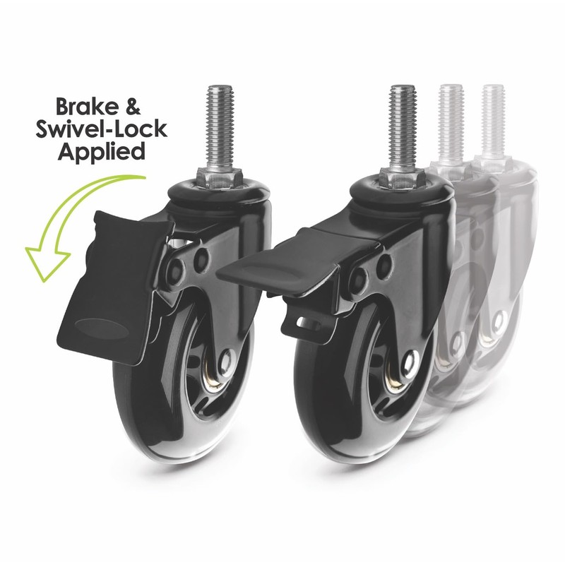 Slipstick 3 Inch Rubber Caster Wheels with Brake Locks (4