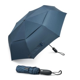 G4Free 46 Inch Windproof Foldable Travel Umbrellas Double Canopy with Strong Fiberglass Frame and Windproof Cable Auto Open & Close