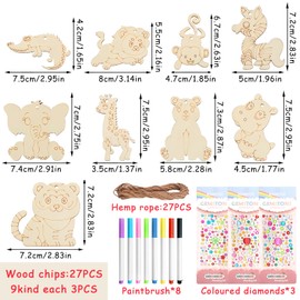 TOPJOWGA Animal Wooden Craft Set, 27 Pieces Craft Set Animal for Children, Wooden Craft Sets for Children, Wood for Crafts, Creative Art Craft Supplies, Animal for Painting for DIY Children Painting