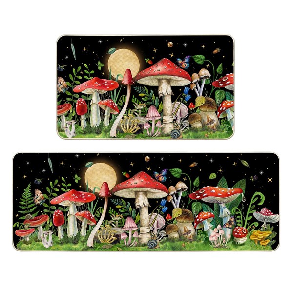 Mushroom Kitchen Rug Set of 2, Cute Kitchen Mats, Non-Slip