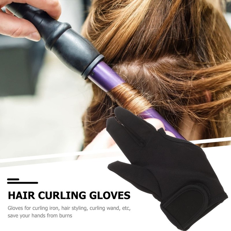 Lurrose Handschuhe, hitzebeständig, hitzebeständig, Salon-Isolation, 3 Finger Handschuhe, Schwarz